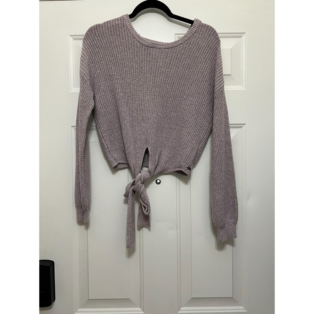 Hollister Cardigan Sweater Womens Extra Small Open Knit Crop Tie Front Purple